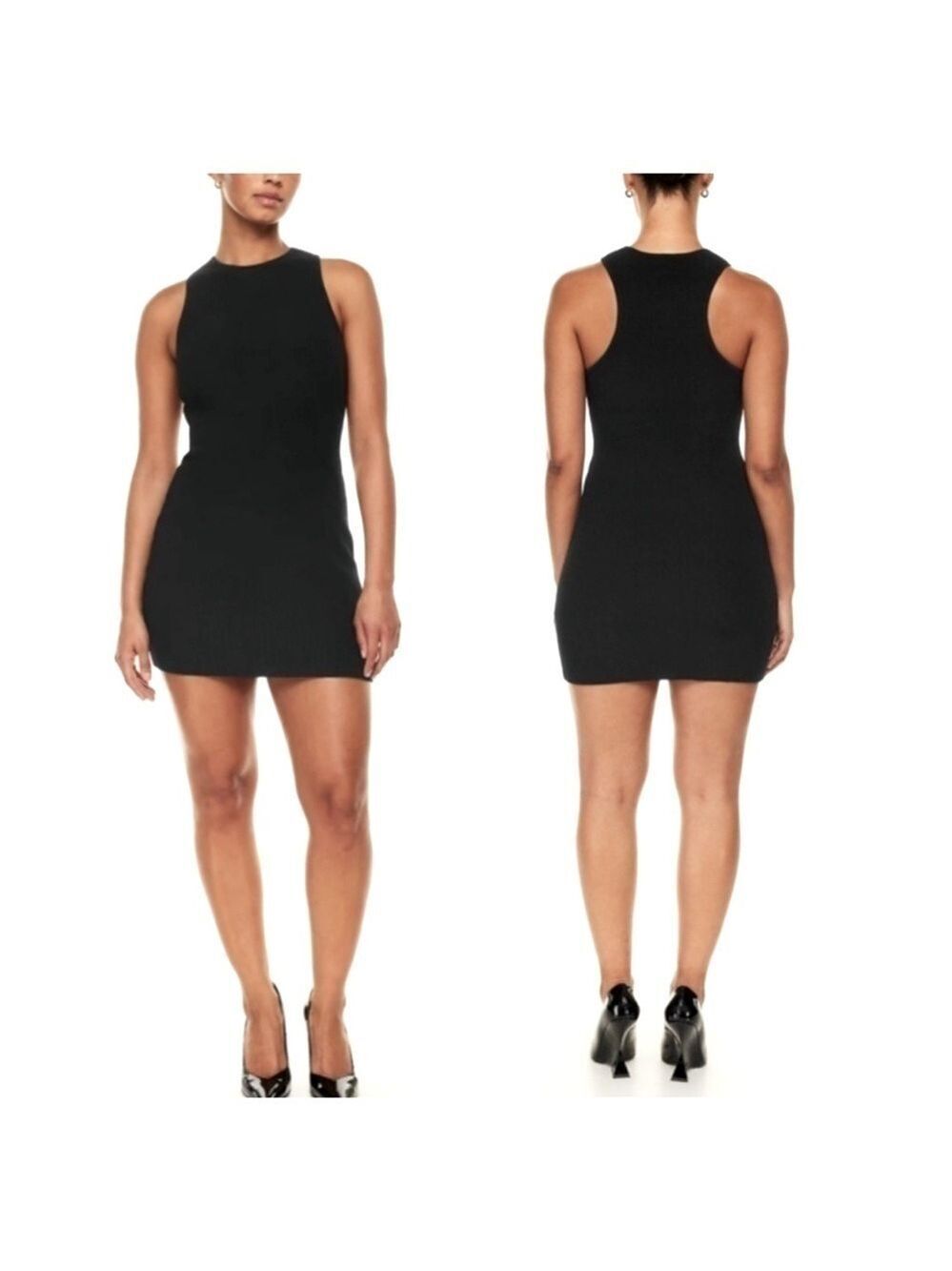 Aritzia Babaton Sculpt Knit Racer Mini Dress Black Ribbed Sleeveless Size Medium
